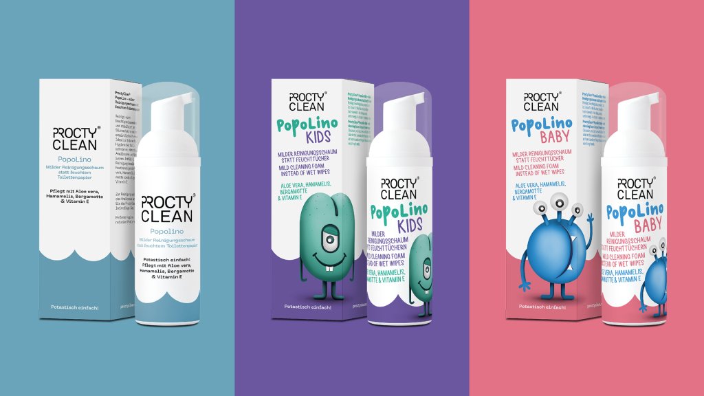 Schnee auf Moss entwickelt Design für ProctyClean PopoLino milder Reinigungschaum für den Po, PopoLino Baby, PopoLino Kids.